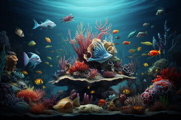 Colorful Fishes, corals, and other nature lifes under the sea