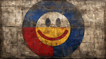 Obraz na płótnie Canvas A smiley face painted on a wall embodies a disco smile.