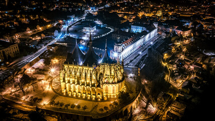 Kutná Hora, Svatá Barbora, Czech Republic, night view of the city