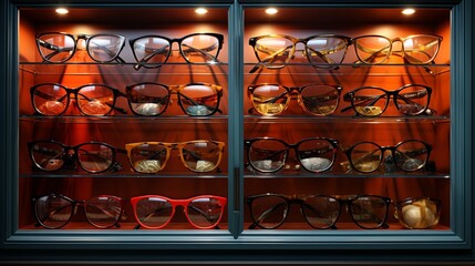 Fashionable Eyeglasses Display: A display of stylish eyeglasses showcasing a variety of frames.