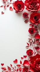 Red Flowers and Leaves on White Background