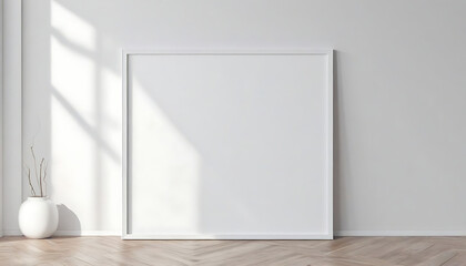 White-poster-on-floor-with-blank-frame-mockup-for-you-design--Layout-mockup-good-use-for-your-design-preview