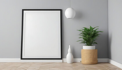 Fototapeta na wymiar White-poster-on-floor-with-blank-frame-mockup-for-you-design--Layout-mockup-good-use-for-your-design-preview