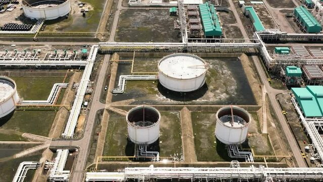Oil terminal is industrial facility for storage of oil and petrochemical. Oil manufacturing products. Borneo, Sabah, Malaysia.