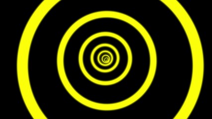 Abstract yellow and black concentric circles on a dark background.