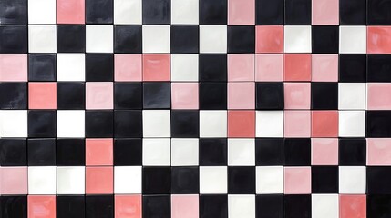 Black, White, and Pink Tiled Wall, Modern and Striking Interior Design