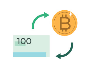 Money conversion, Currency exchange vector. Bitcoin