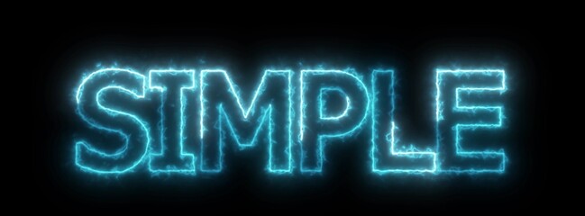 Neon sign with the word SIMPLE on a black background.