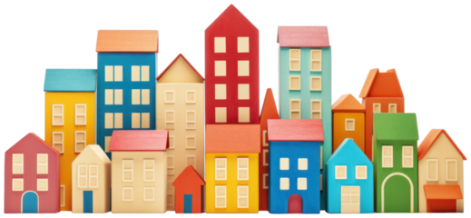 Toy blocks town illustration PNG element cut out transparent isolated on white background ,PNG file ,artwork graphic design.