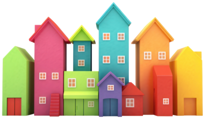 Toy blocks town illustration PNG element cut out transparent isolated on white background ,PNG file ,artwork graphic design.