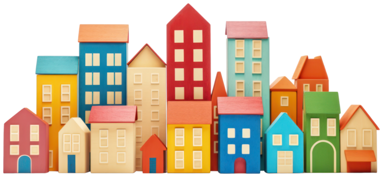 Toy blocks town illustration PNG element cut out transparent isolated on white background ,PNG file ,artwork graphic design.