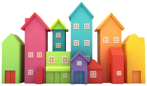 Toy blocks town illustration PNG element cut out transparent isolated on white background ,PNG file ,artwork graphic design.