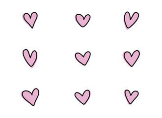 Set of hand drawn hearts. Doodle style hearts. Love and Valentine's Day theme. Vector illustration for graphic design.