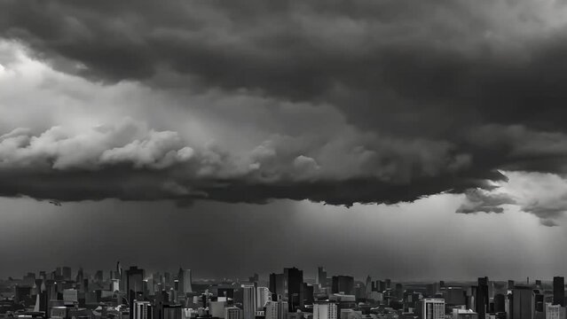 storm clouds form over a big city with skyscrapers. Generative AI