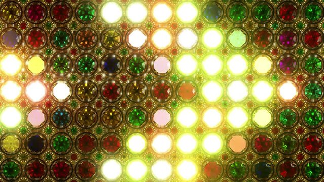 This stock motion graphics video shows with glowing arrows fading into colored gemstones in a seamless loop. For visualization of audio beats in music videos, stage performance walls, LED screens.