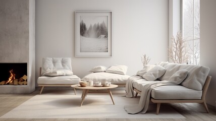 Modern Cozy Living Room Interior with Warm Winter Decor