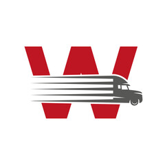 Initial Letter W Truck Logo For Transportation Symbol. Transportation Logotype