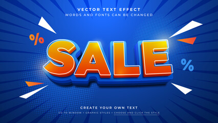 Vector Editable 3D orange blue text effect. Sale discount promotion graphic style on blue background