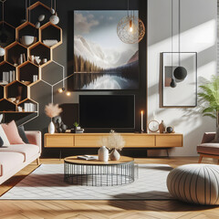 Contemporary interior design of the living room. Stylish interior. Modern interior living room. Fashionable furniture store. Minimalist Home Interior. Cozy Modern Furniture Design
