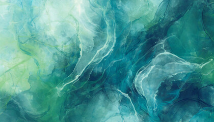 Abstract watercolor paint background by teal color blue and green