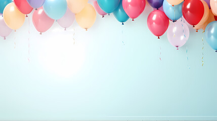 Children's birthday background with many balloons in pastel tones