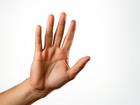 The outstretched hand of a man's hand on a white background. Isolated.