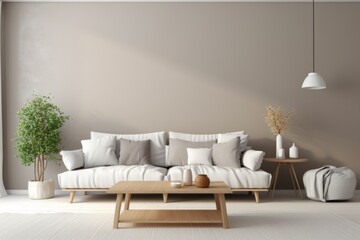 Modern Minimalist Living Room Interior with Comfortable Sofa