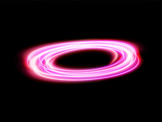 Abstract pink light circle lines effect on black background