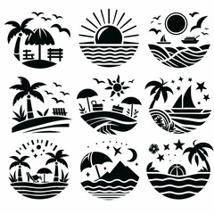 set of summer beach logo vector silhouette