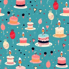 Birthday cake with seamless pattern