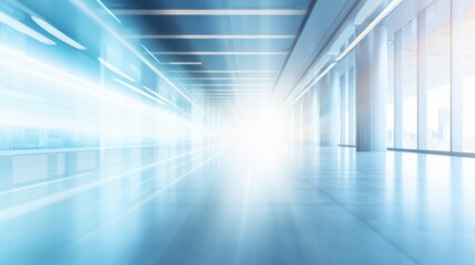 Obraz premium blue blurred background image of a spacious office or mall hallway