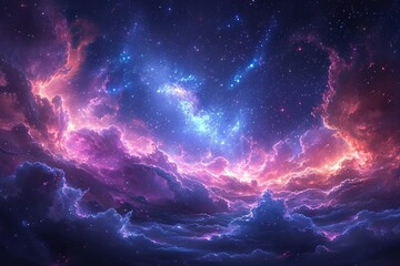 Colorful space galaxy cloud nebula. Stary night cosmos. Universe science astronomy. Supernova background wallpaper, Vibrant Cosmic Nebula and Starry Galaxy: Celestial Night Sky, Universe Wonders in As