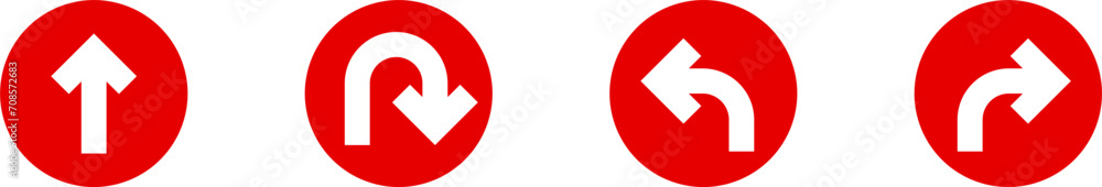 Poster go straight this way one way only u turn left and right red and white arrow round circle traffic sig