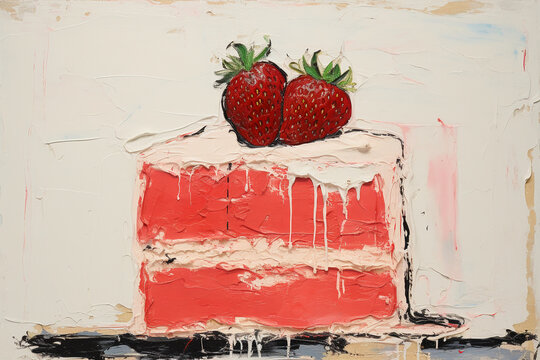 Strawberry cake, by rose wylie, minimalism