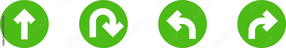 Poster go straight this way one way only u turn left and right green and white arrow round circle traffic s
