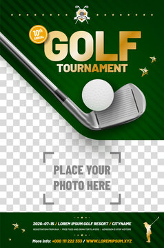 Golf poster template with club, ball and place for your photo
