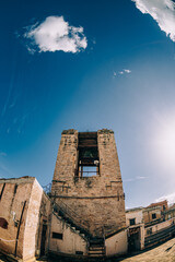Church bell tower in Palermo. Fisheye - 708574895