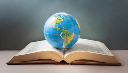 World Book Day Concept. World earth globe isolated on book pages in round shape