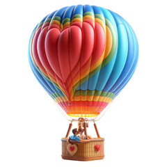 Couple in a hot air balloon,Valentines Day, Png Clipart ,3D illustration isolated on a transparent background