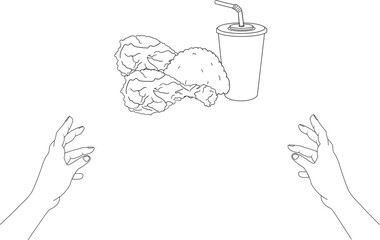 Vector two hands grabbed the two fried chicken package