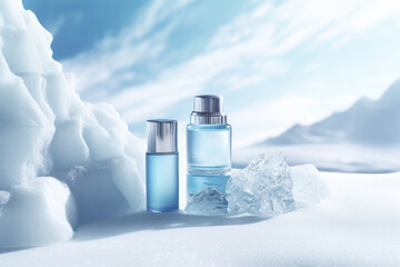 Set of transparent bottles without labels for skin care cosmetics.
