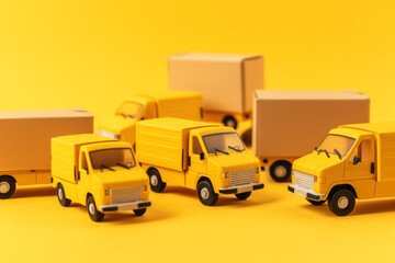 Yellow minivans with cardboard boxes