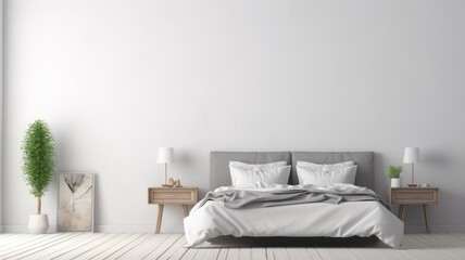  Cozy Modern bedroom with Stylish Decor and Bed , wall Art , Poster , Interior Design , close up , illustration , bedroom