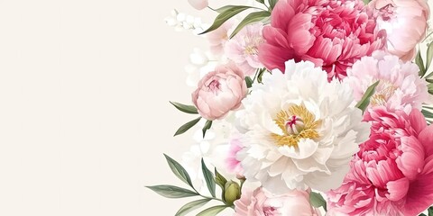 Bouquet of delicate flowers, peonies on a light background 