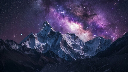 ネパールの夜の雪に覆われた岩と星空の素晴らしい景色GenerativeAI - obrazy, fototapety, plakaty