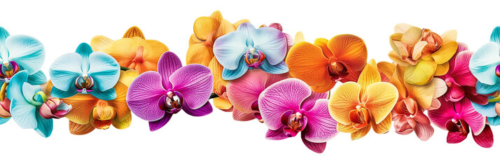 seamless pattern border of lovely multicolored orchid flowers, women's day gift, spring design...