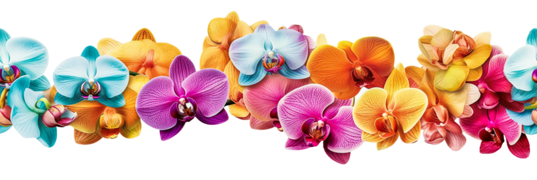 seamless pattern border of lovely multicolored orchid flowers, women's day gift, spring design element, isolated