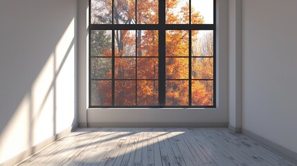 Autumnal Architecture: Modern Empty Apartment Interior with Sliding Door and Bright Open Space