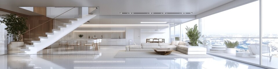 Cosy Living Room Panorama: 3D Rendering of a Stylish Apartment Interio