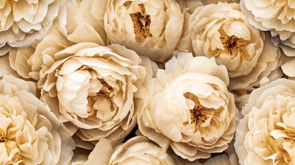 seamless background of beautiful delicate flowers of beige peonies, spring gift, holiday of spring and flowering